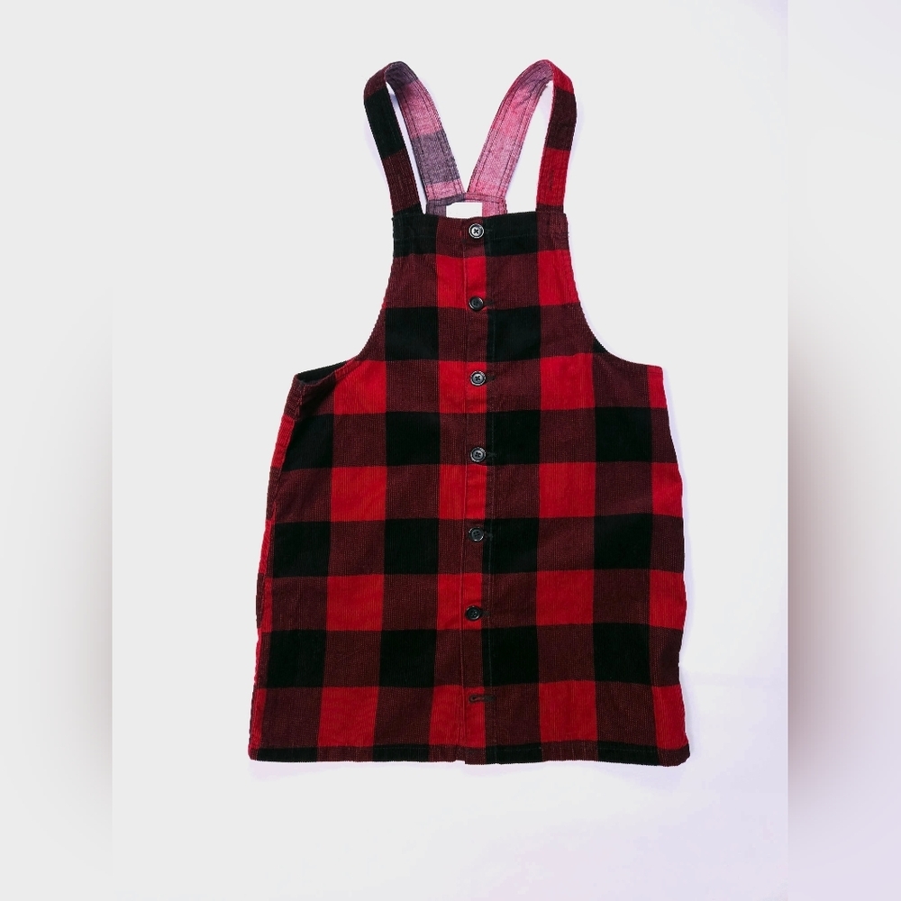 The Children's Place NWT Buffalo Plaid Red Black Corduroy Skirtall Jumper 16